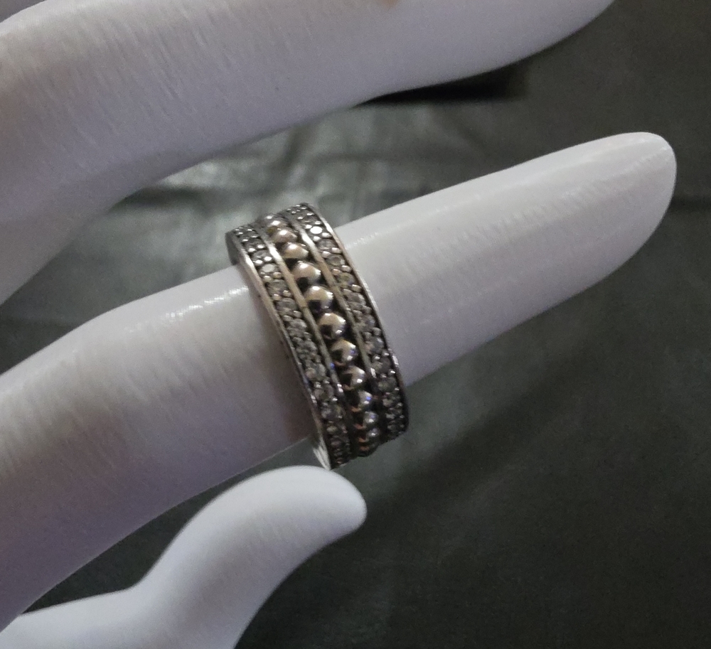 Pandora Silver Beaded & Pavé Accent Band Ring